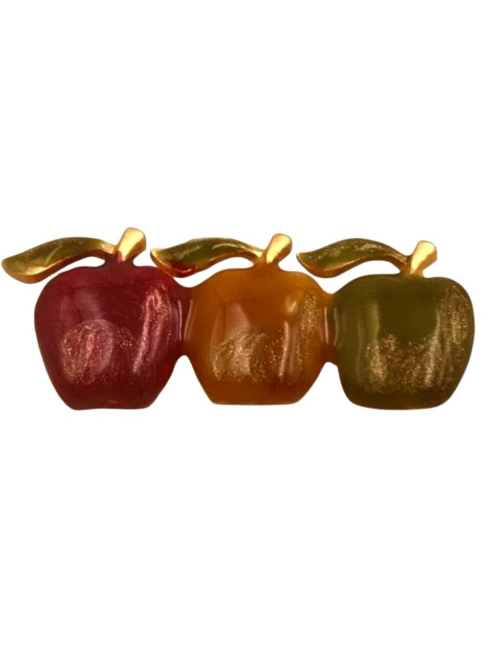 Tanya Creations Three Apples Brooch Pin Enameled Gold-tone Metal Signed